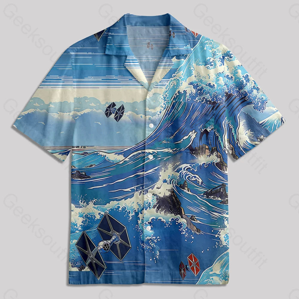 Tie Fighter And Waves Button Up Pocket Shirt Hawaiian / S Bus512 Yc