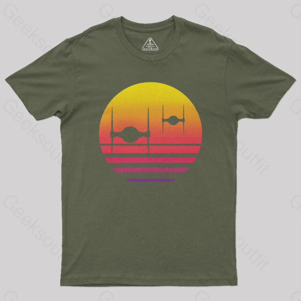 Tie Fighter Sunset Geek Squad T-Shirt Army Green / S