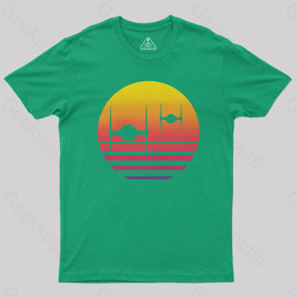 Tie Fighter Sunset Geek Squad T-Shirt Green / S