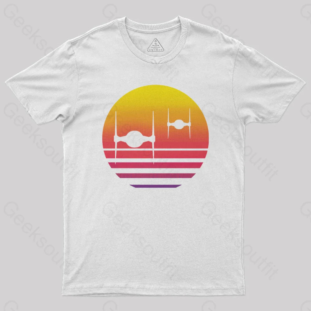 Tie Fighter Sunset Geek Squad T-Shirt White / S