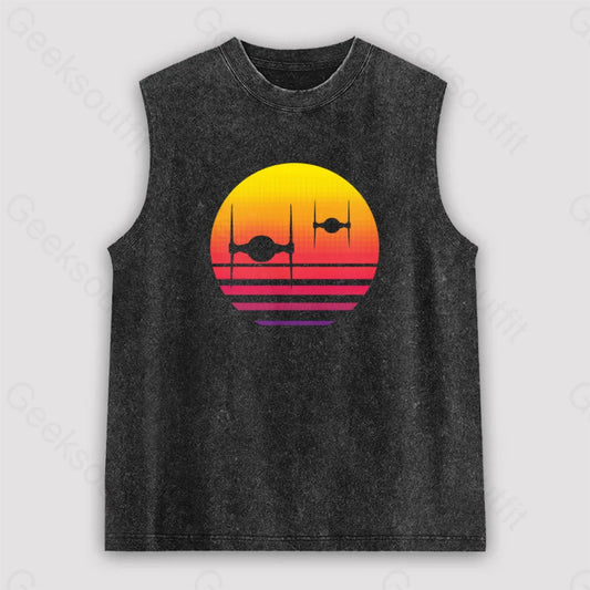 Tie Fighter Sunset Unisex Washed Tank Black / S