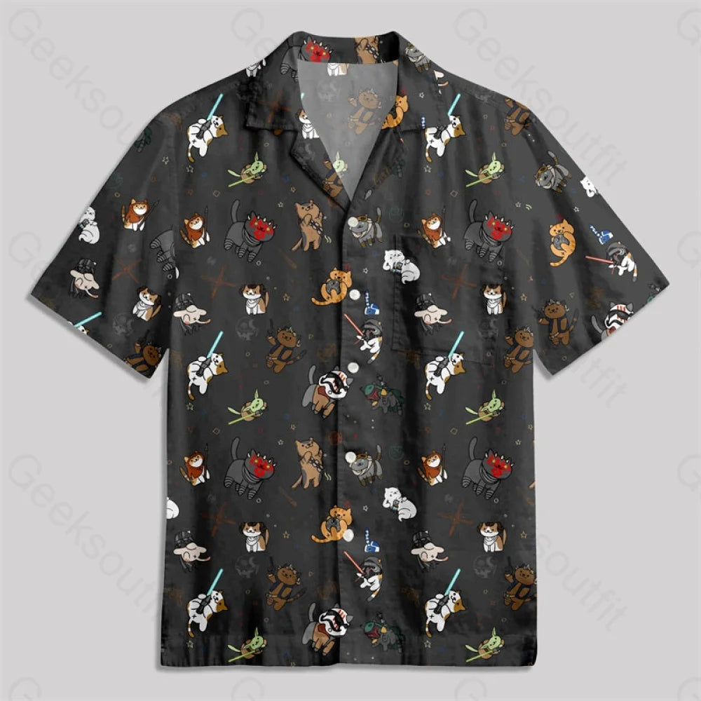 Tie The Fighter Cat Funny Button Up Pocket Shirt Hawaiian / S Bus527 Yc