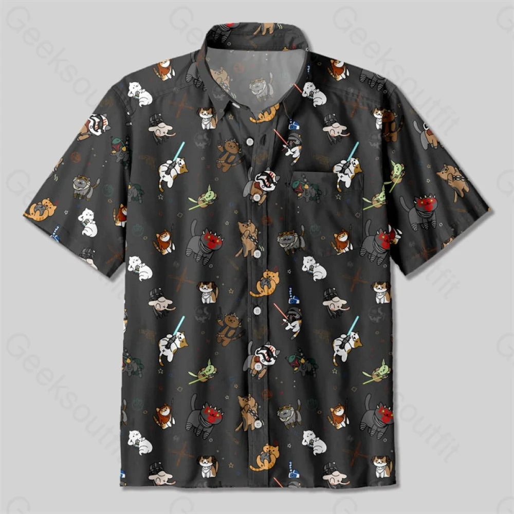 Tie The Fighter Cat Funny Button Up Pocket Shirt Up / S Bus527 Yc