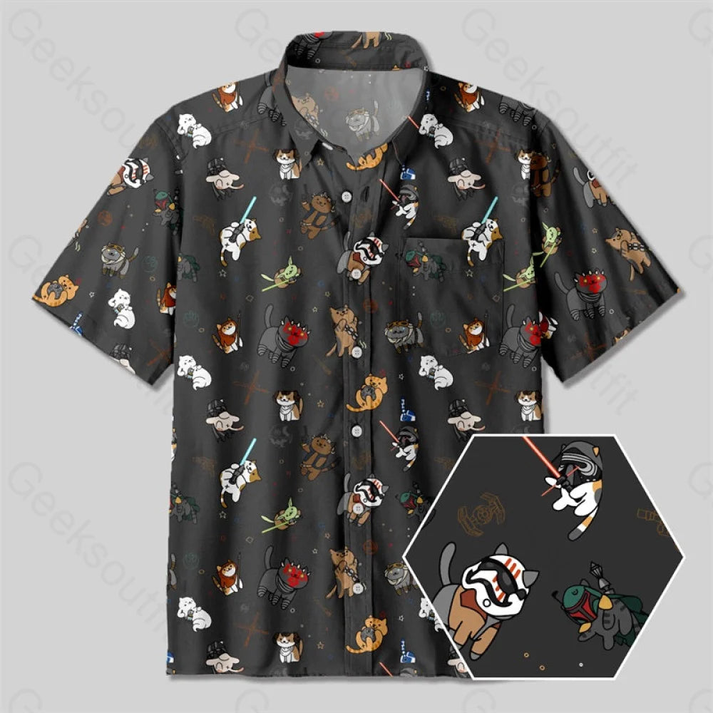 Tie The Fighter Cat Funny Button Up Pocket Shirt Yc