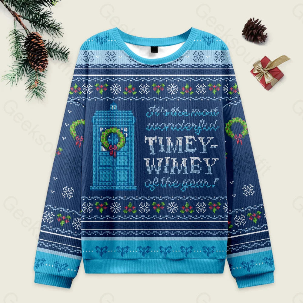 Timey Wimey Blue Ugly Christmas Sweater