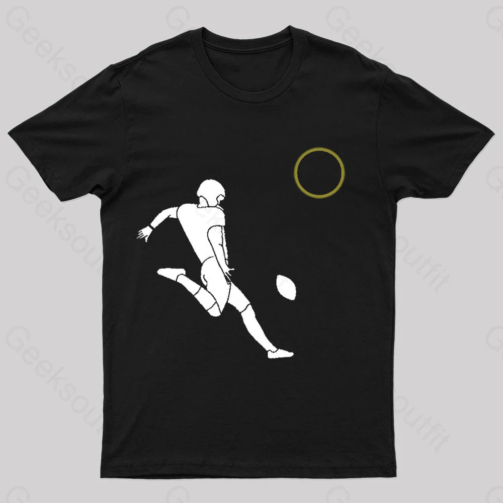 Total Solar Eclipse Football Player Nerd T-Shirt Black / S