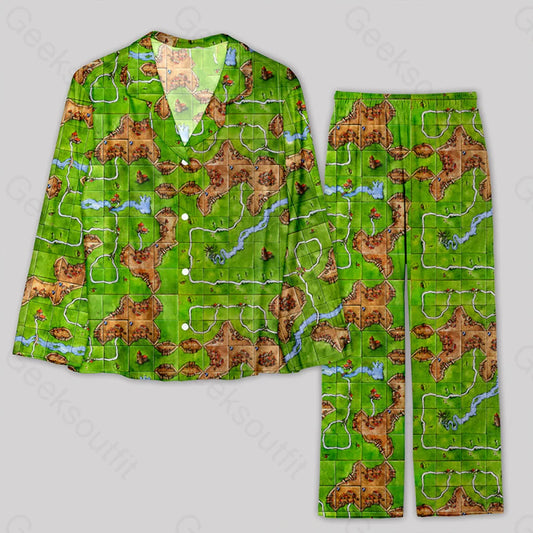 Towns Board Game Map Grass Green Pajamas Set S / Geekpj0102 Yc