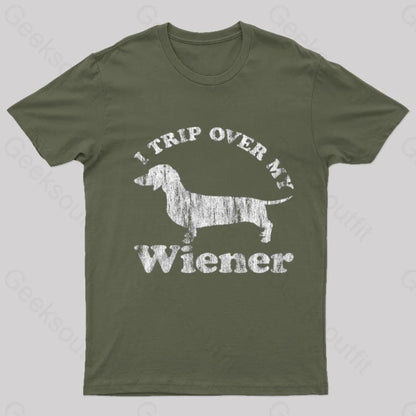 Trip Over My Wiener Nerd T-Shirt Army Green / S