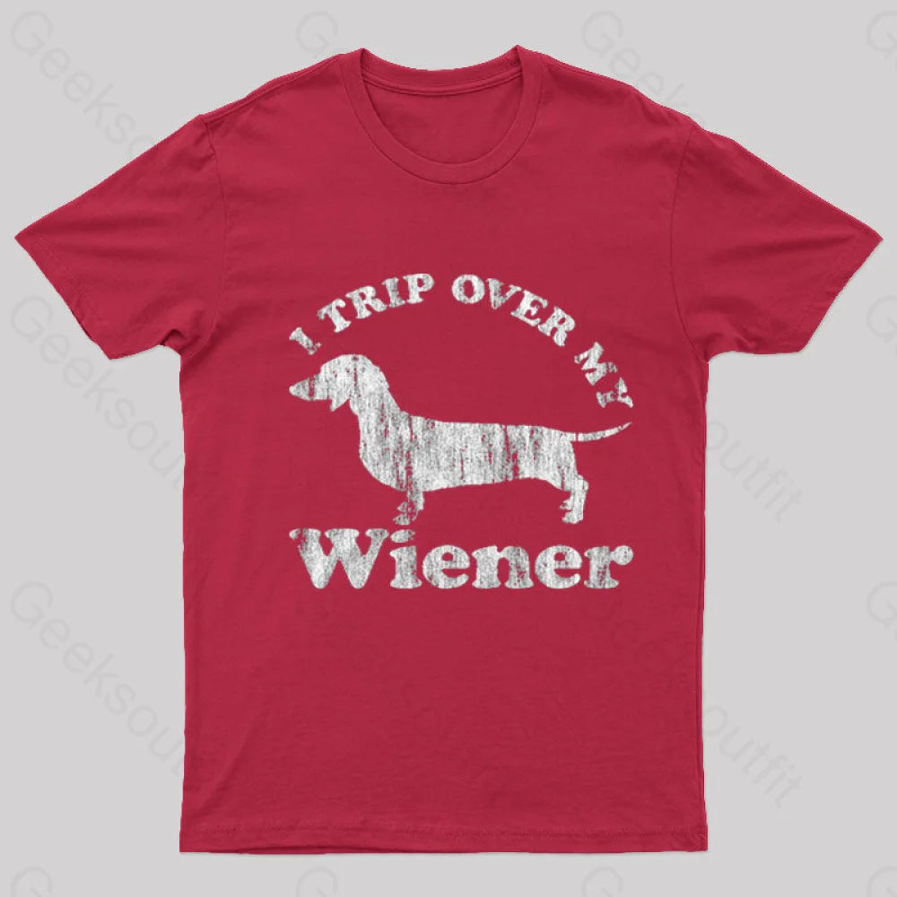 Trip Over My Wiener Nerd T-Shirt Red / S