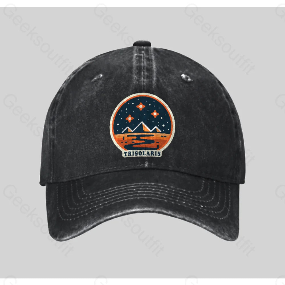 Trisolaris Washed Vintage Baseball Cap Black