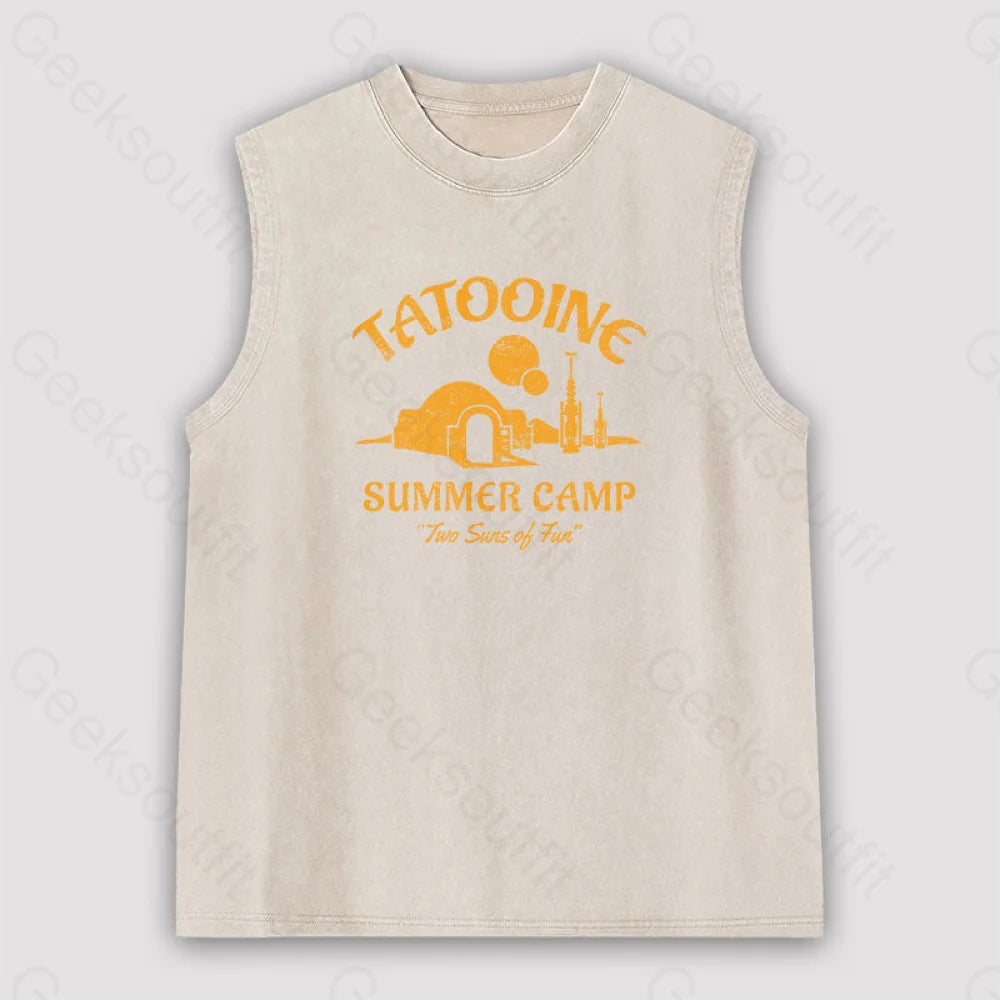 Two Suns Of Fun Unisex Washed Tank Apricot / S