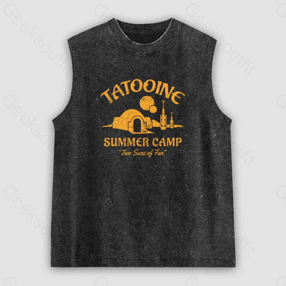 Two Suns Of Fun Unisex Washed Tank Black / S