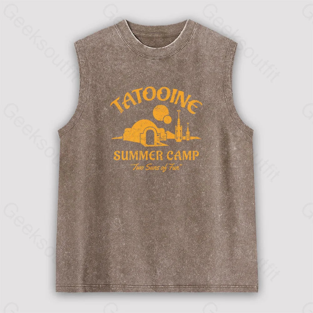 Two Suns Of Fun Unisex Washed Tank Brown / S