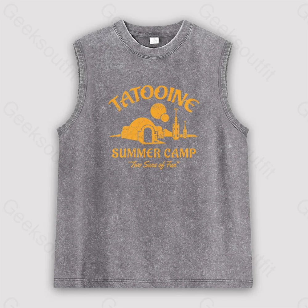 Two Suns Of Fun Unisex Washed Tank Grey / S