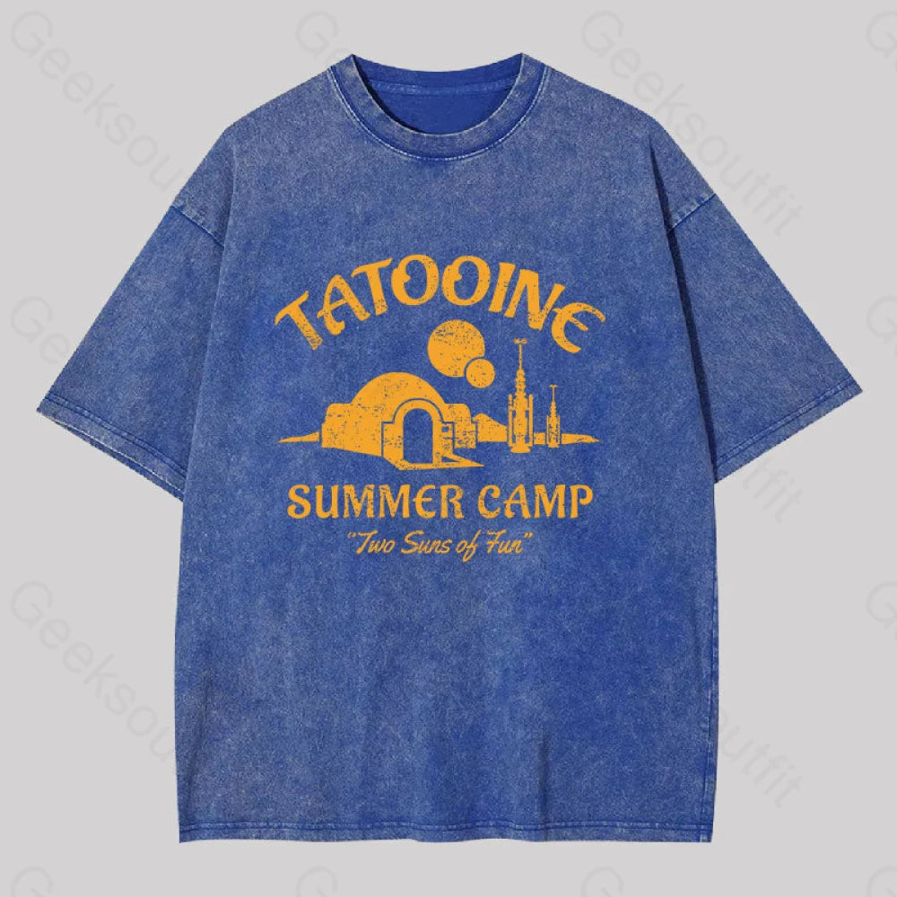 Two Suns Of Fun Washed T-Shirt Blue / S