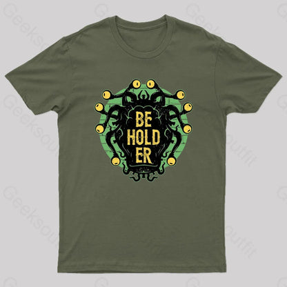 Typographic Beholder Geek T-Shirt Army Green / S