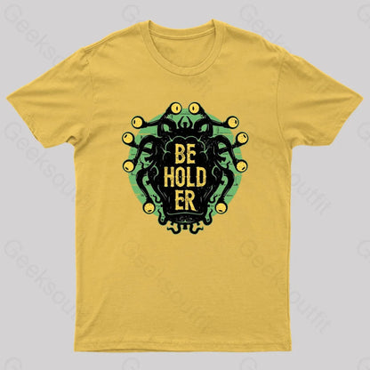 Typographic Beholder Geek T-Shirt Yellow / S