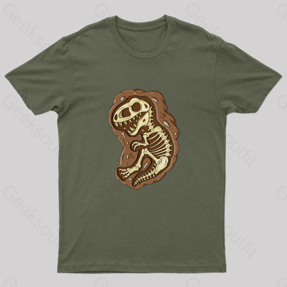 Tyrannosaurus Rex Fossil Nerd T-Shirt Army Green / S