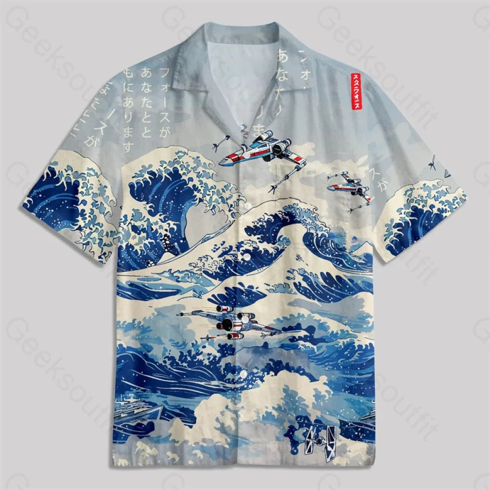 Ukiyoe Wave Fighter Button Up Pocket Shirt Hawaiian / S Bus529 Yc