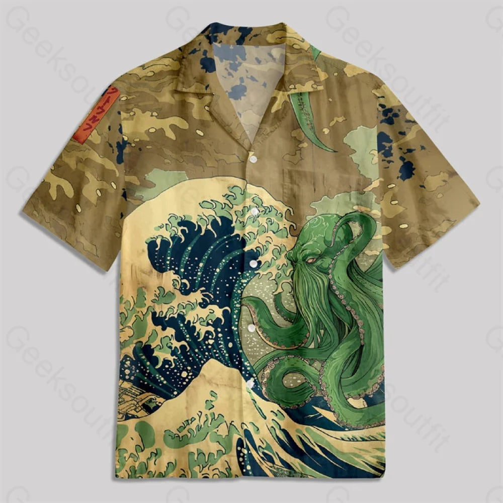 Ukiyoe Waves Cthulhu Button Up Pocket Shirt Hawaiian / S Bus550 Yc