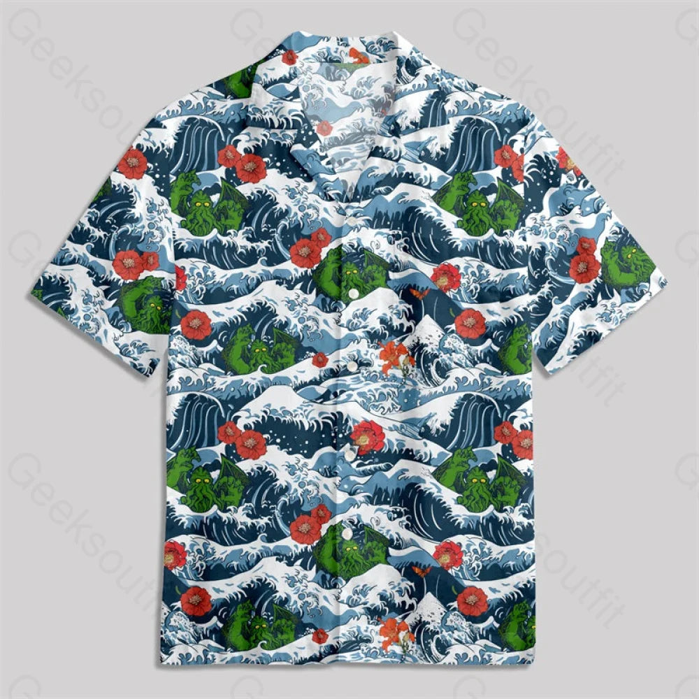 Ukiyoe Waves Cthulhu Button Up Pocket Shirt Hawaiian / S Bus595 Yc