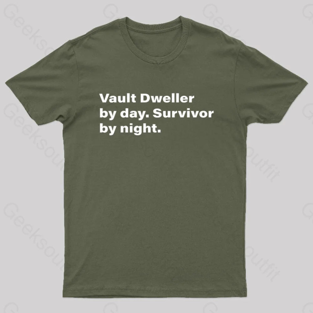 Vault Dweller Byday Survivor By Night Nerd T-Shirt Army Green / S