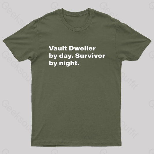 Vault Dweller Byday Survivor By Night Nerd T-Shirt Army Green / S