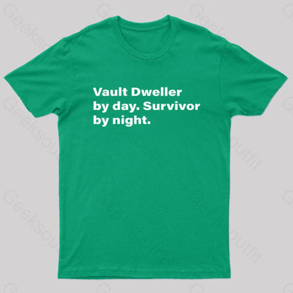 Vault Dweller Byday Survivor By Night Nerd T-Shirt Green / S