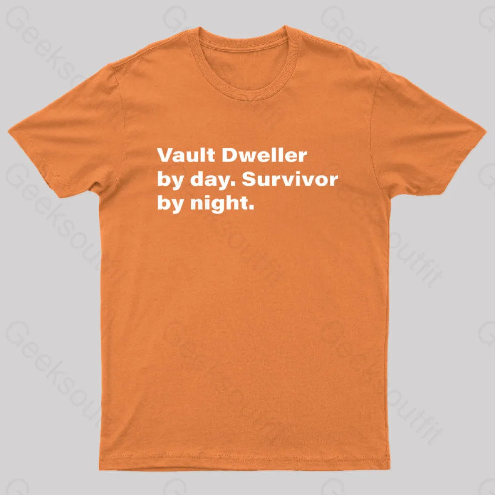 Vault Dweller Byday Survivor By Night Nerd T-Shirt Orange / S