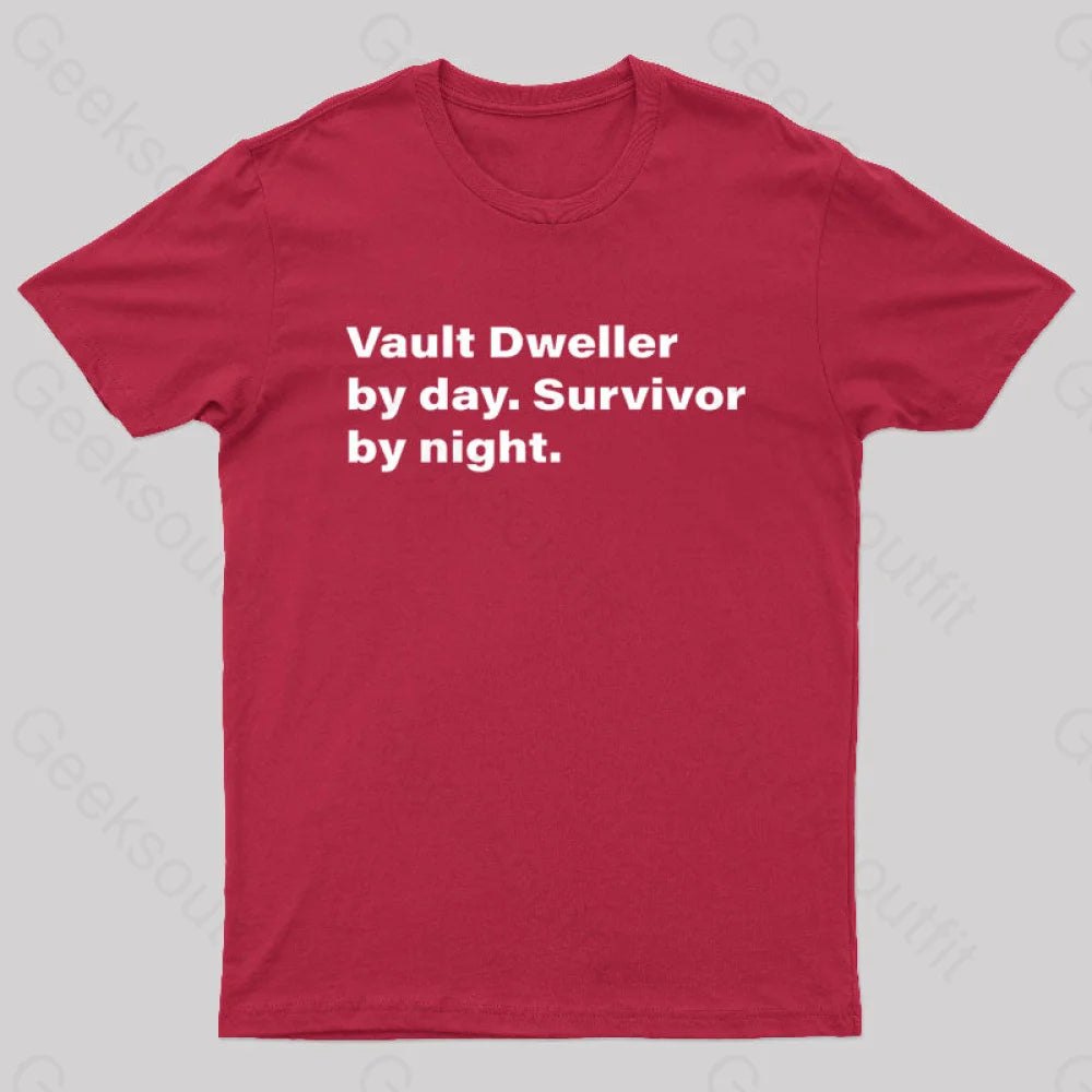 Vault Dweller Byday Survivor By Night Nerd T-Shirt Red / S