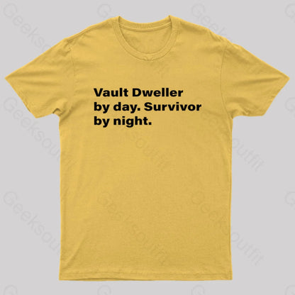 Vault Dweller Byday Survivor By Night Nerd T-Shirt Yellow / S