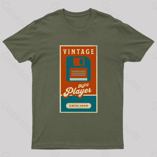 Vintage Retro Groove Floppy Beats Geek T-Shirt Army Green / S