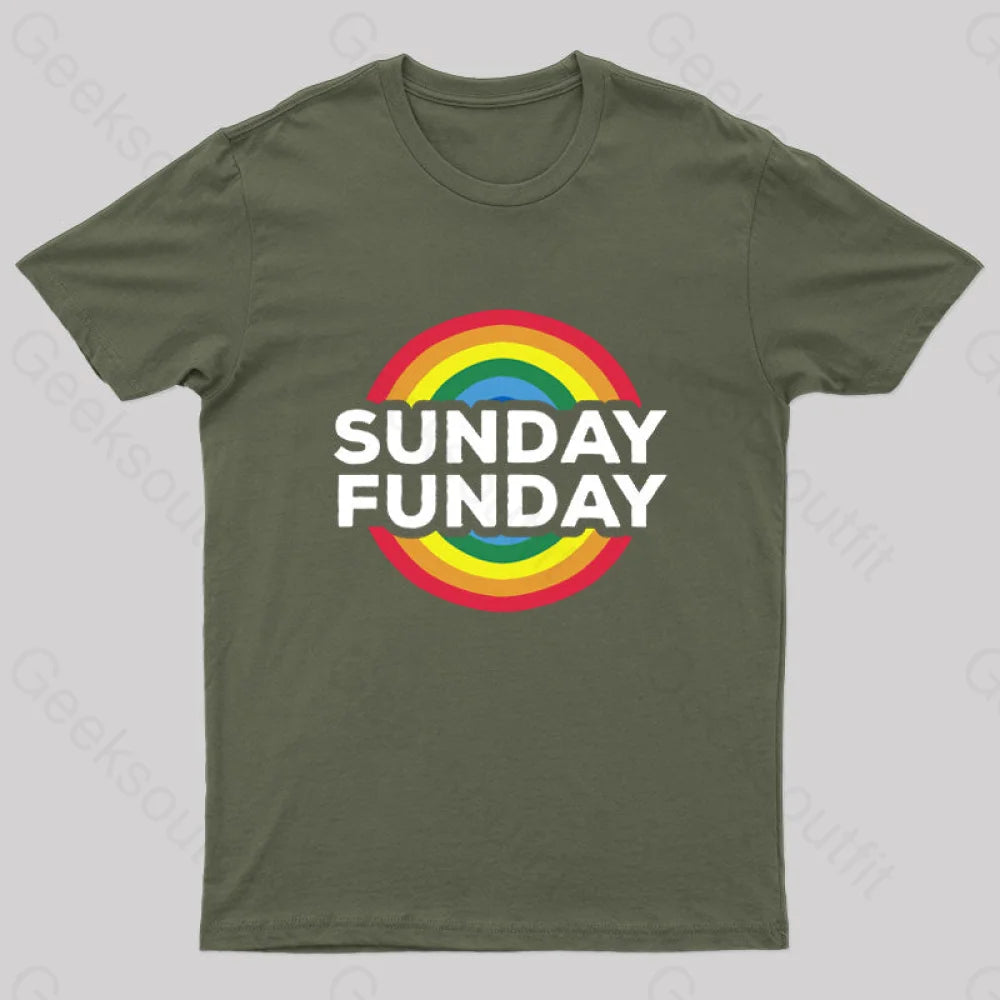 Vintage Sunday Funday Geek T-Shirt Army Green / S