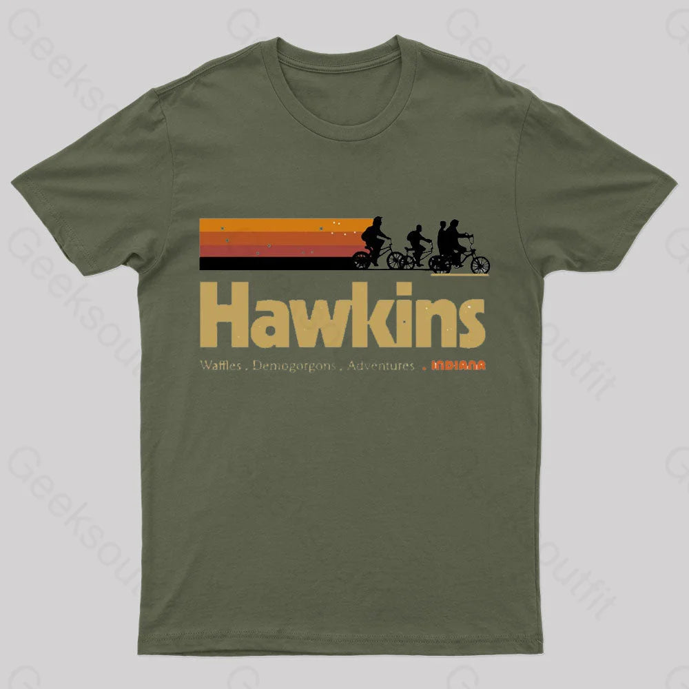 Visit Hawkins Indiana Geek T-Shirt Army Green / S