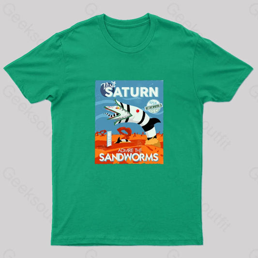 Visit Saturn Geek T-Shirt Green / S