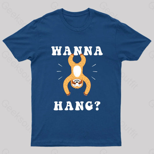 Wanna Hang Sloth Nerd T-Shirt Navy / S