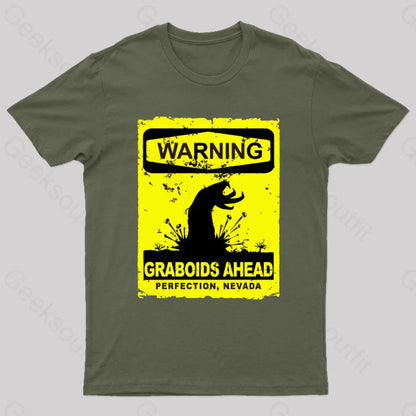 Warning Graboids Ahead Vectorized T-Shirt Army Green / S