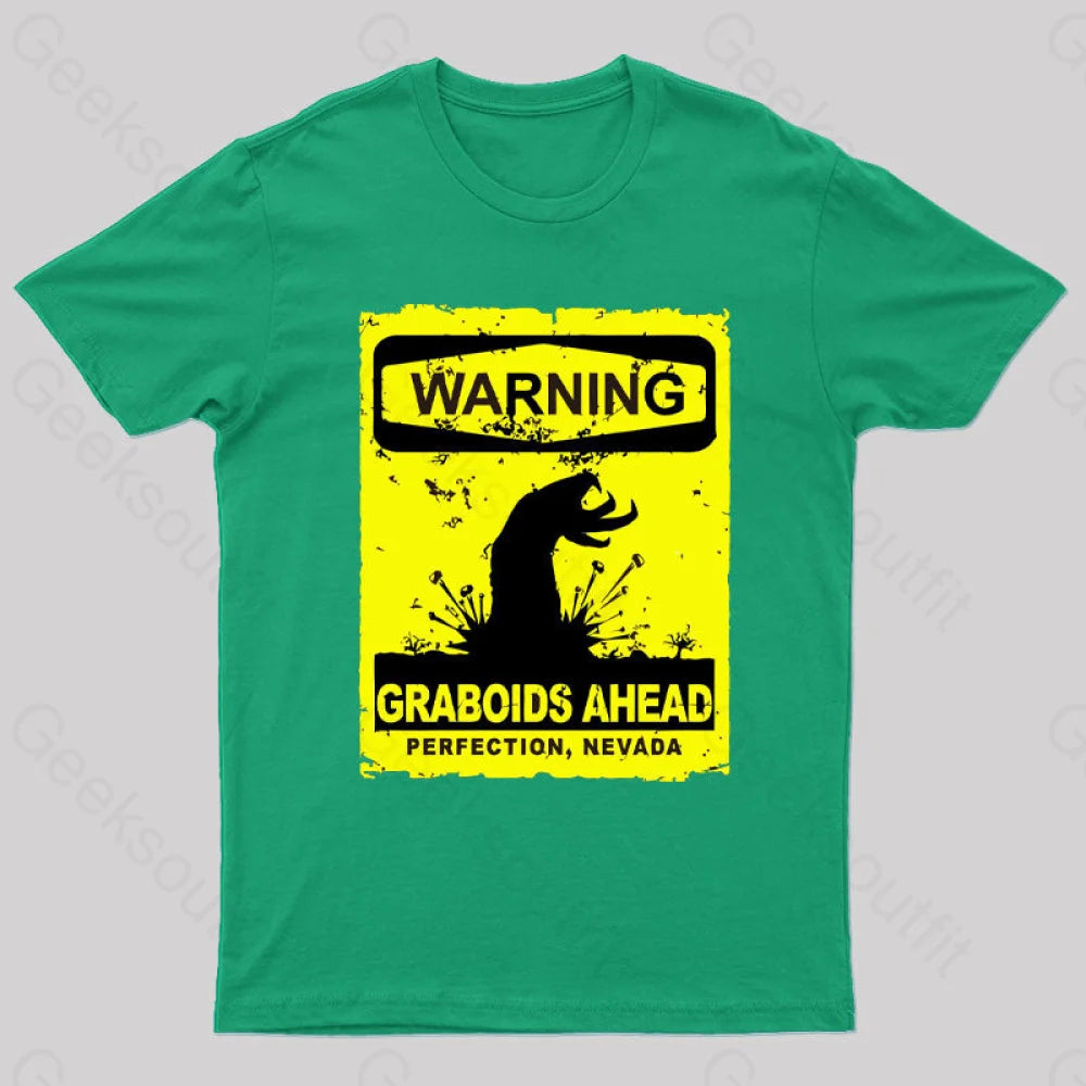 Warning Graboids Ahead Vectorized T-Shirt Green / S