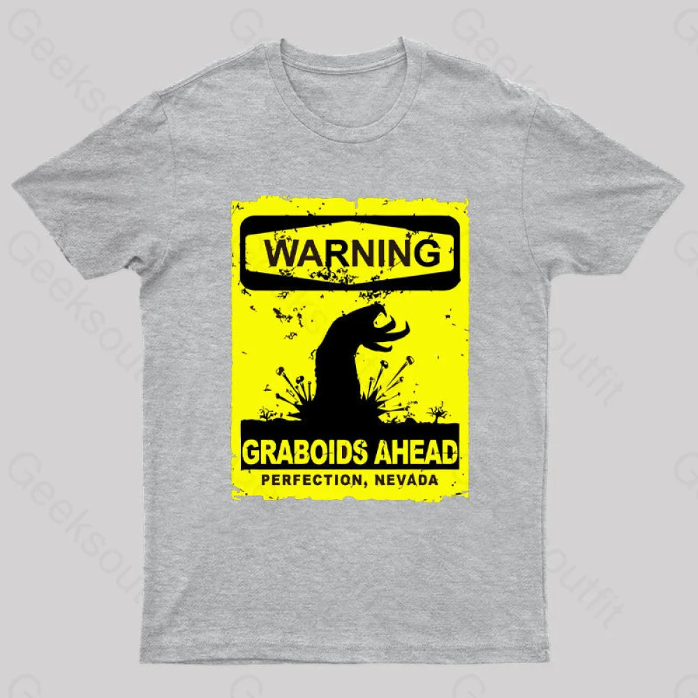 Warning Graboids Ahead Vectorized T-Shirt Grey / S