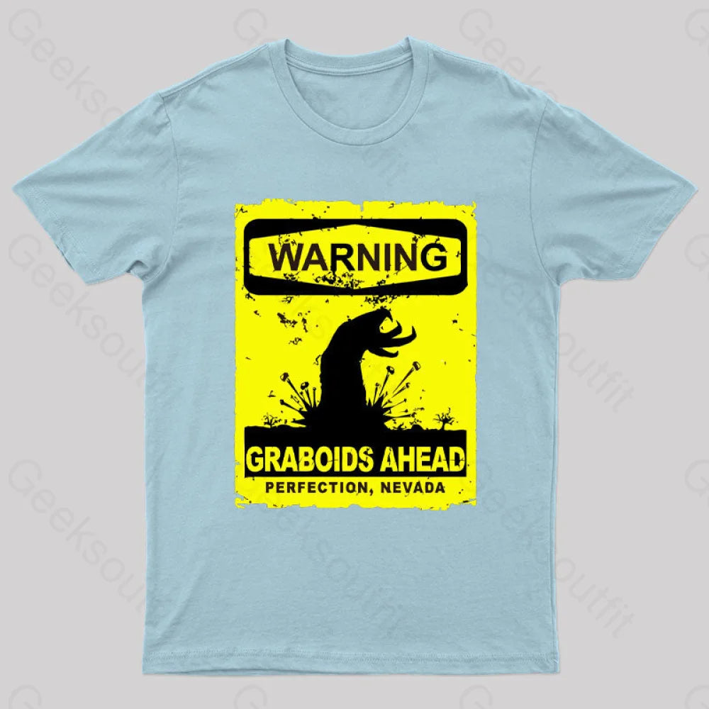 Warning Graboids Ahead Vectorized T-Shirt Light Blue / S