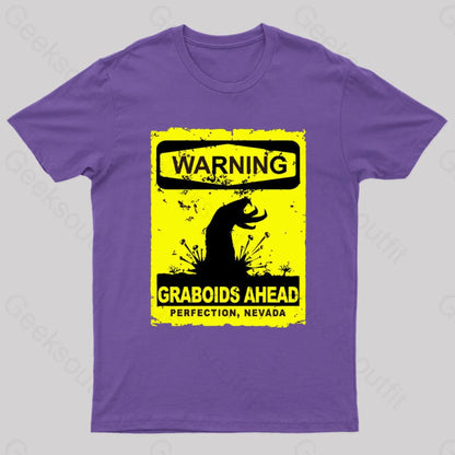 Warning Graboids Ahead Vectorized T-Shirt Purple / S