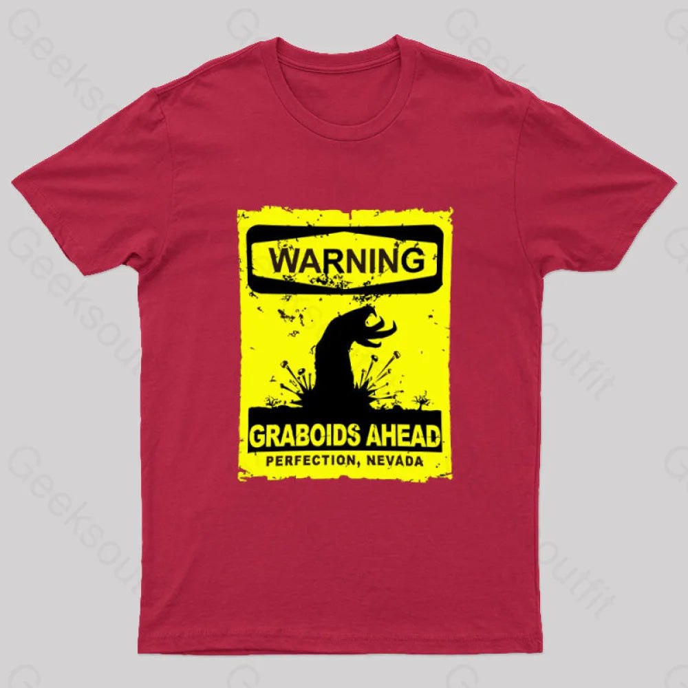 Warning Graboids Ahead Vectorized T-Shirt Red / S