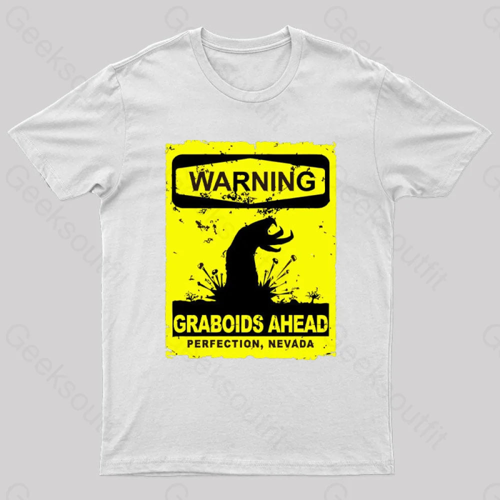 Warning Graboids Ahead Vectorized T-Shirt White / S