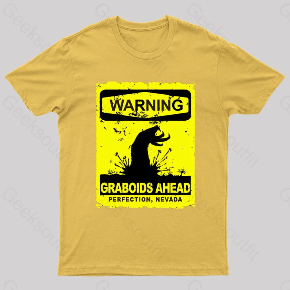 Warning Graboids Ahead Vectorized T-Shirt Yellow / S