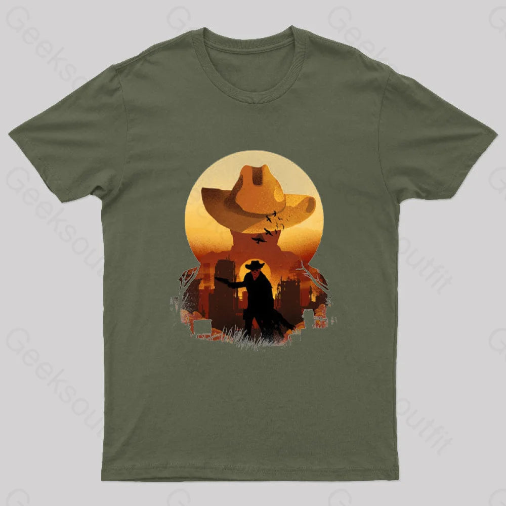 Wasteland Sunset Nerd T-Shirt Army Green / S