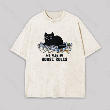 We Play By House Rules Geek Washed T-Shirt Apricot / S