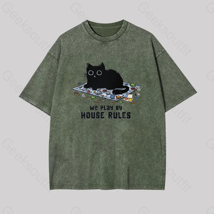 We Play By House Rules Geek Washed T-Shirt Armygreen / S