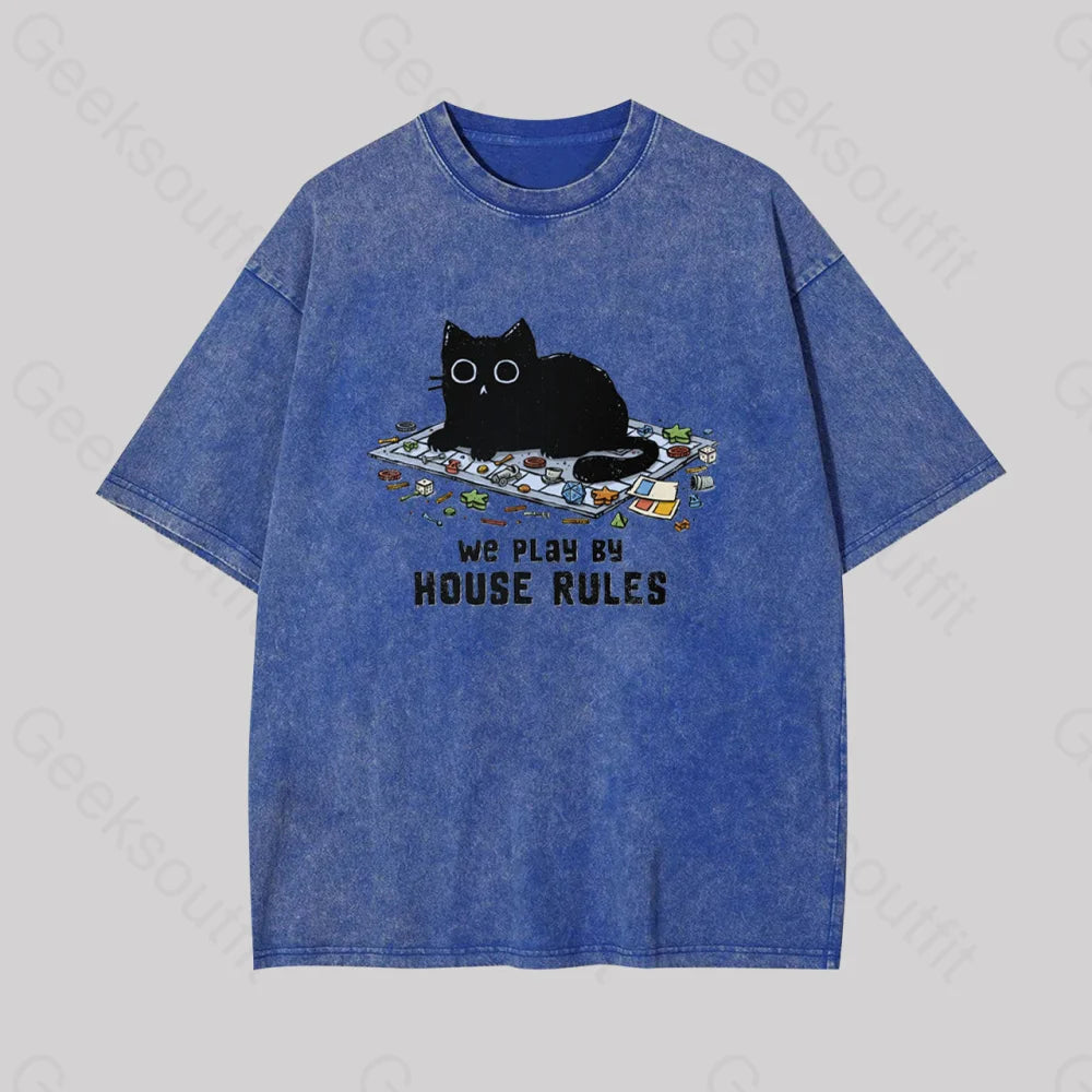 We Play By House Rules Geek Washed T-Shirt Blue / S