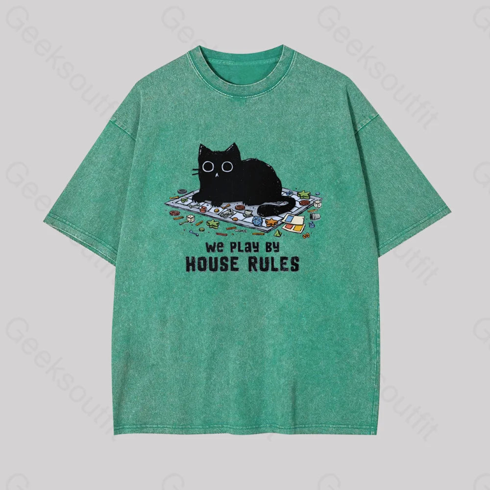 We Play By House Rules Geek Washed T-Shirt Grass Green / S