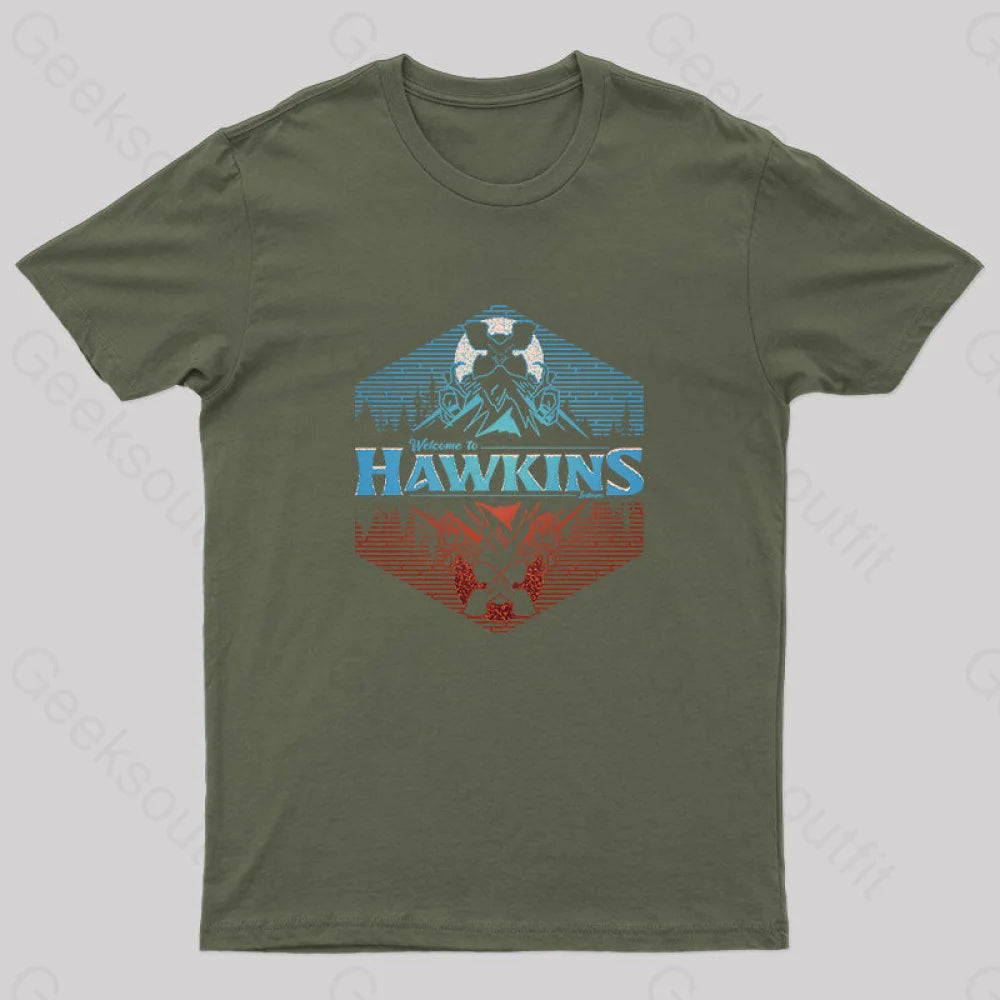 Welcome To Hawkins Nerd T-Shirt Army Green / S Yc